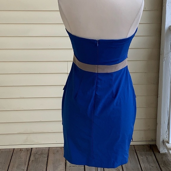 Gianni Bini Mini Dress M Cobalt Blue Illusion Cut-out Strapless Sexy Bodycon - Picture 3 of 8